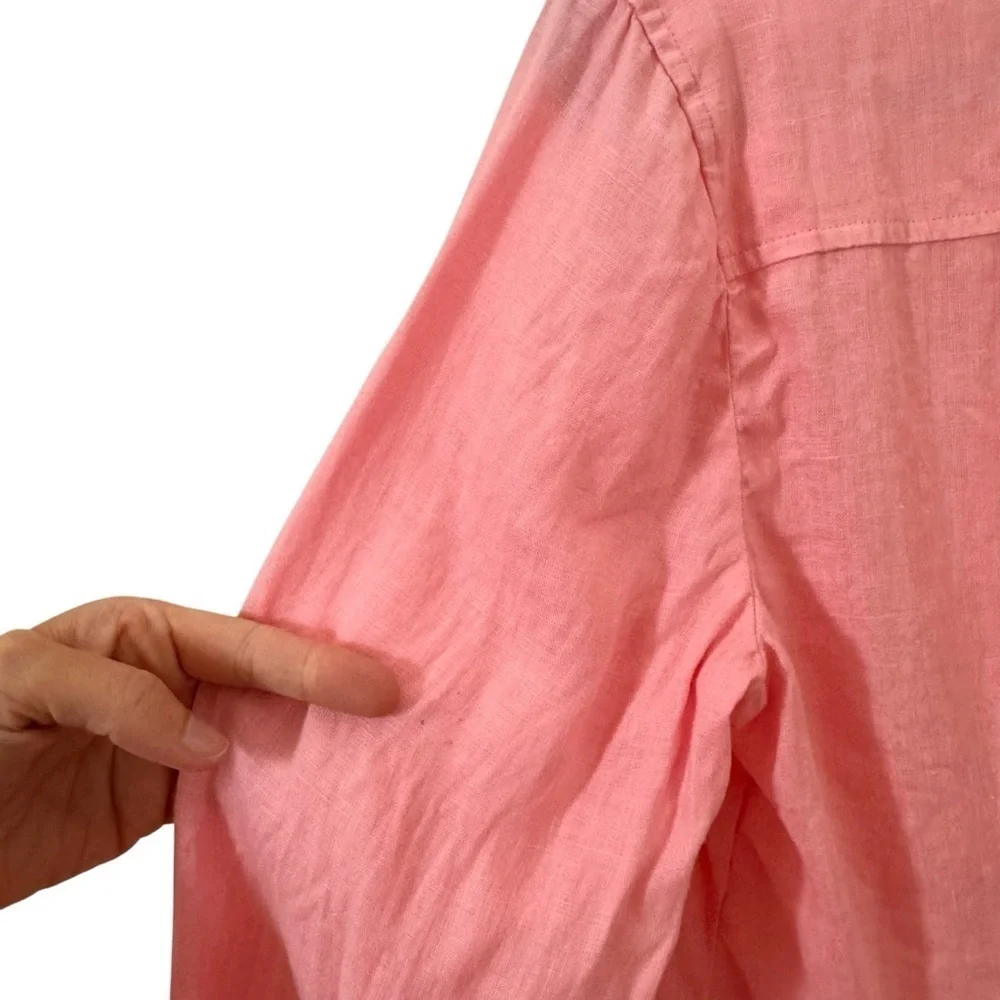 J. Crew 100% Linen Button-Down Shirt Pink Size 10 Slim